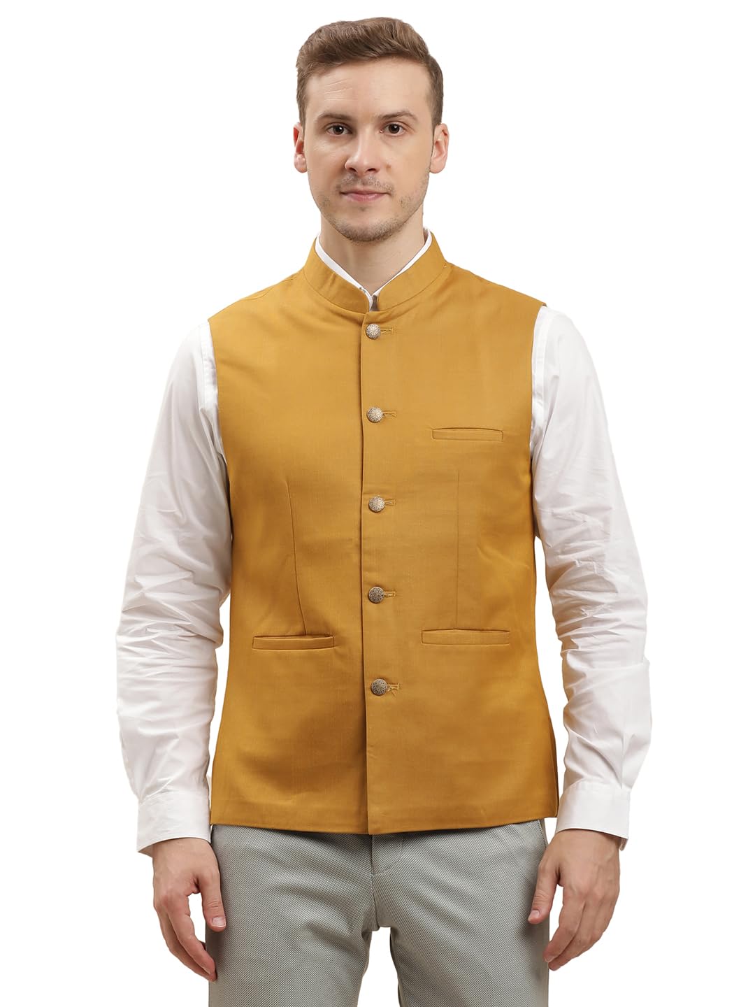 Turtle Men Terry Rayon Solid Mustard Nehru Jacket