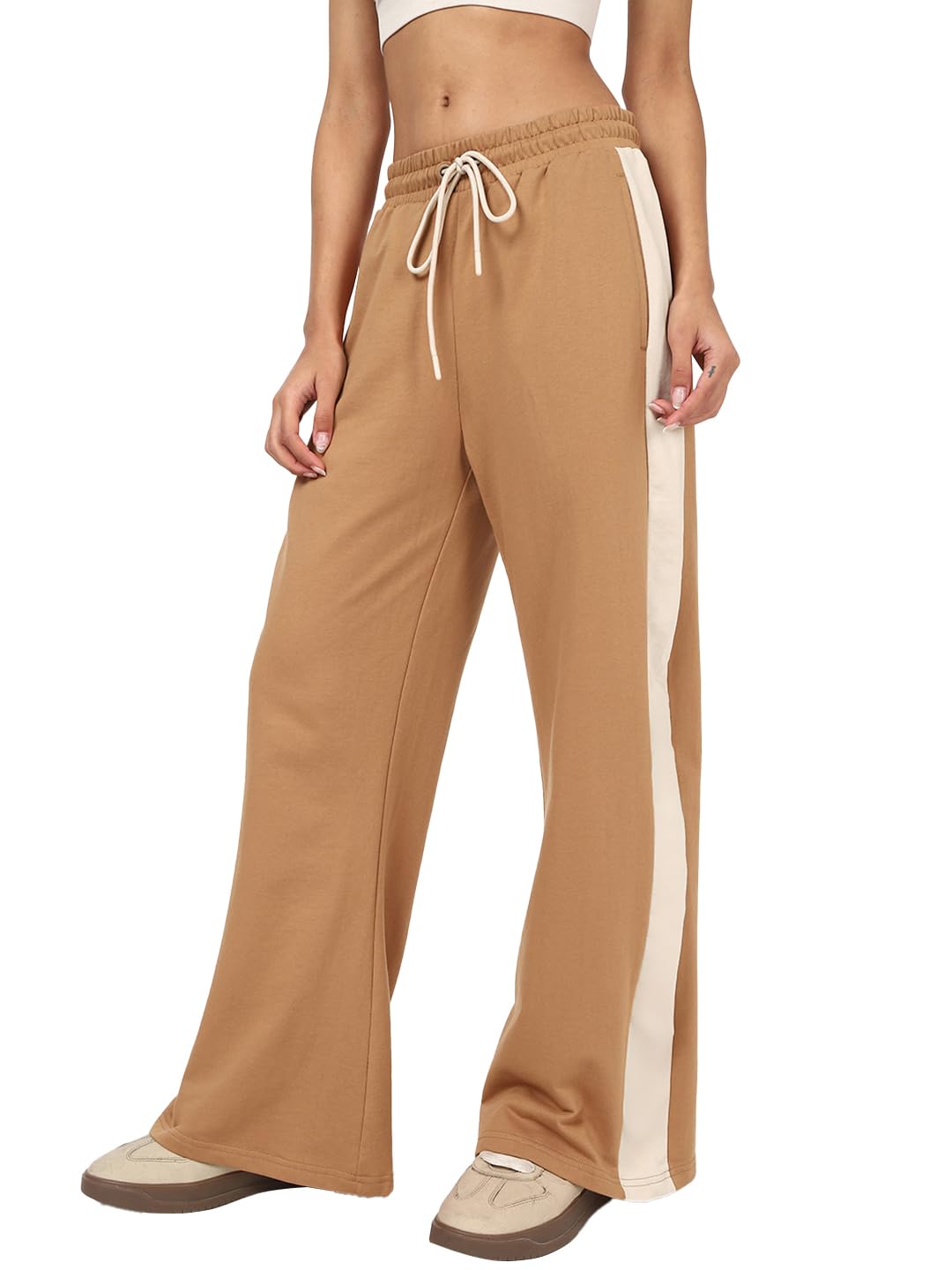 Bewakoof Air 1.0 WomenS Solid Wide Leg Poly Cotton Pant_654843_Brown_L