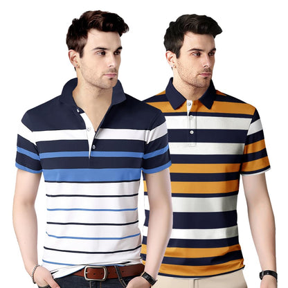 Noble Monk MenS Regular Fit Polo Neck T-Shirt | Half Sleeve | Stripe On Chest | Collared Neck Tshirt For Men