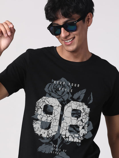ADRO Graphic Printed T-Shirt for Men - 100% Cotton, Regular Fit, Soft Breathable Fabric. (RN23-M-98-BL_Black)