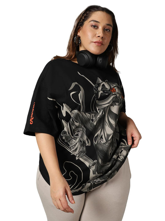 Bewakoof Womens Graphic Printed Oversized Plus Size T-Shirt_582059_Black_5XL