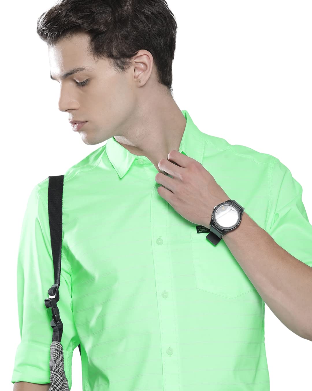 The Indian Garage Co Men Green Striped Slim Fit Cotton Casual Shirt