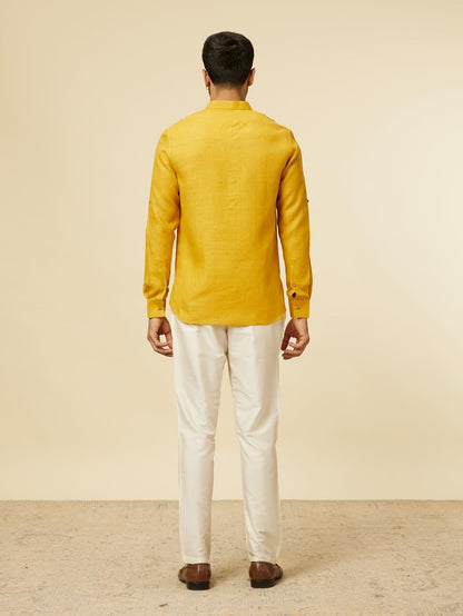 Manyavar Mustard Linen Plain Short Kurta