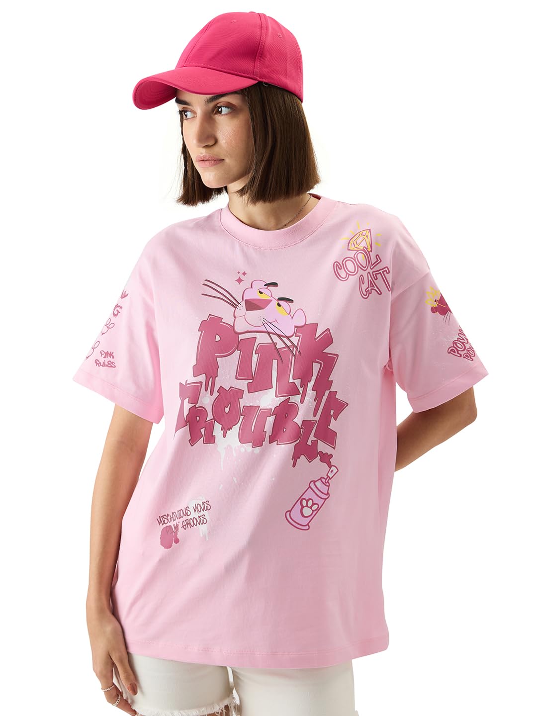 The Souled Store Womens Cartoon Oversized Fit T-Shirt (241902_Pink