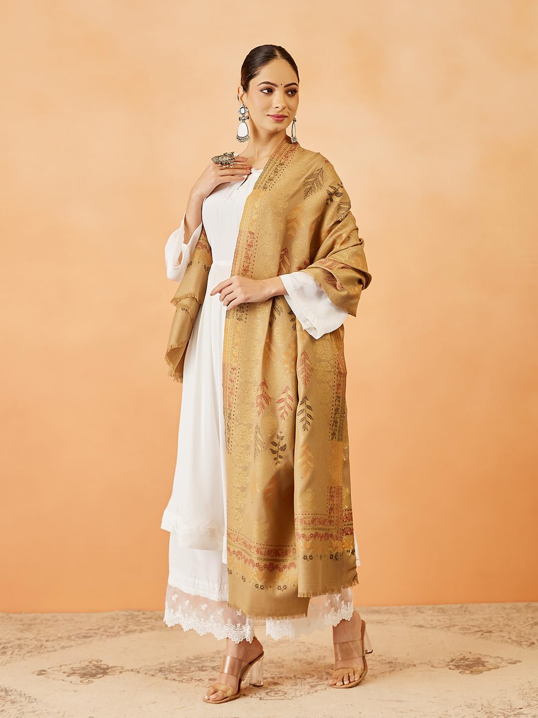 Pashmoda Women Khumar Kaani Wool Blend Kashmiri Shawl, Stole, Scarf, Luxury Pashmina Evening Wrap (Size: 101 X 203 CM)