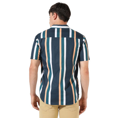 Campus Sutra Mens Blue Striped Button Up Collared Regular Fit Shirt for Casual Wear | Shirt Crafted with Regular Sleeve, Comfor