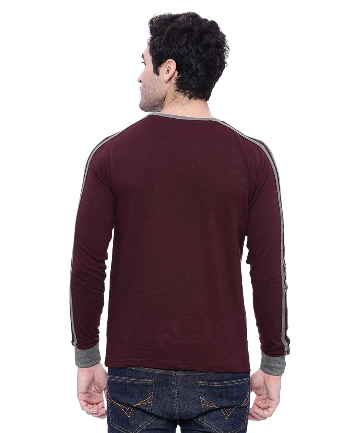 ADRO Men's Full Sleeve Color Block Cotton T-Shirts (FR3-A-MAR-MR_Maroon)