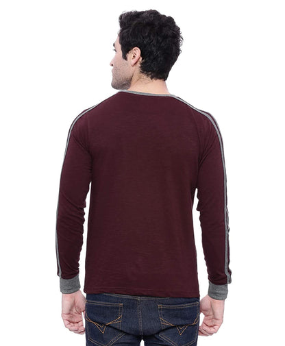 ADRO Men's Full Sleeve Color Block Cotton T-Shirts (FR3-A-MAR-MR_Maroon)