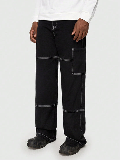 Kotty MenS Mid Rise Solid Cargo Jeans Coal Black