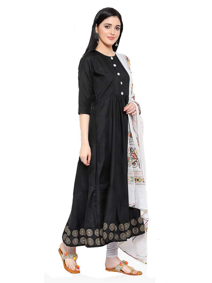 OM SAI LATEST CREATION Women Slub Rayon Red Half Sleeve Designer Kurti with Dupatta