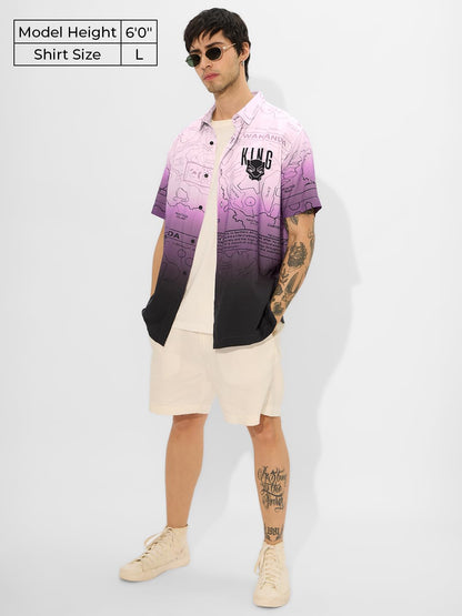 The Souled Store Official Black Panther: Map of Wakanda Men and Boys Short Sleeves Collared Neck Button Front All Over Printed V