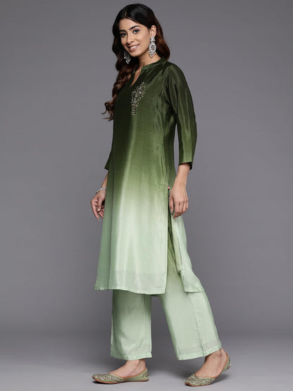 Varanga Women Teal Printed Round Neck Straight Kurta Paired With Kurta Bottom Set And Dupatta Set  Women Kurta Set With Dupatta
