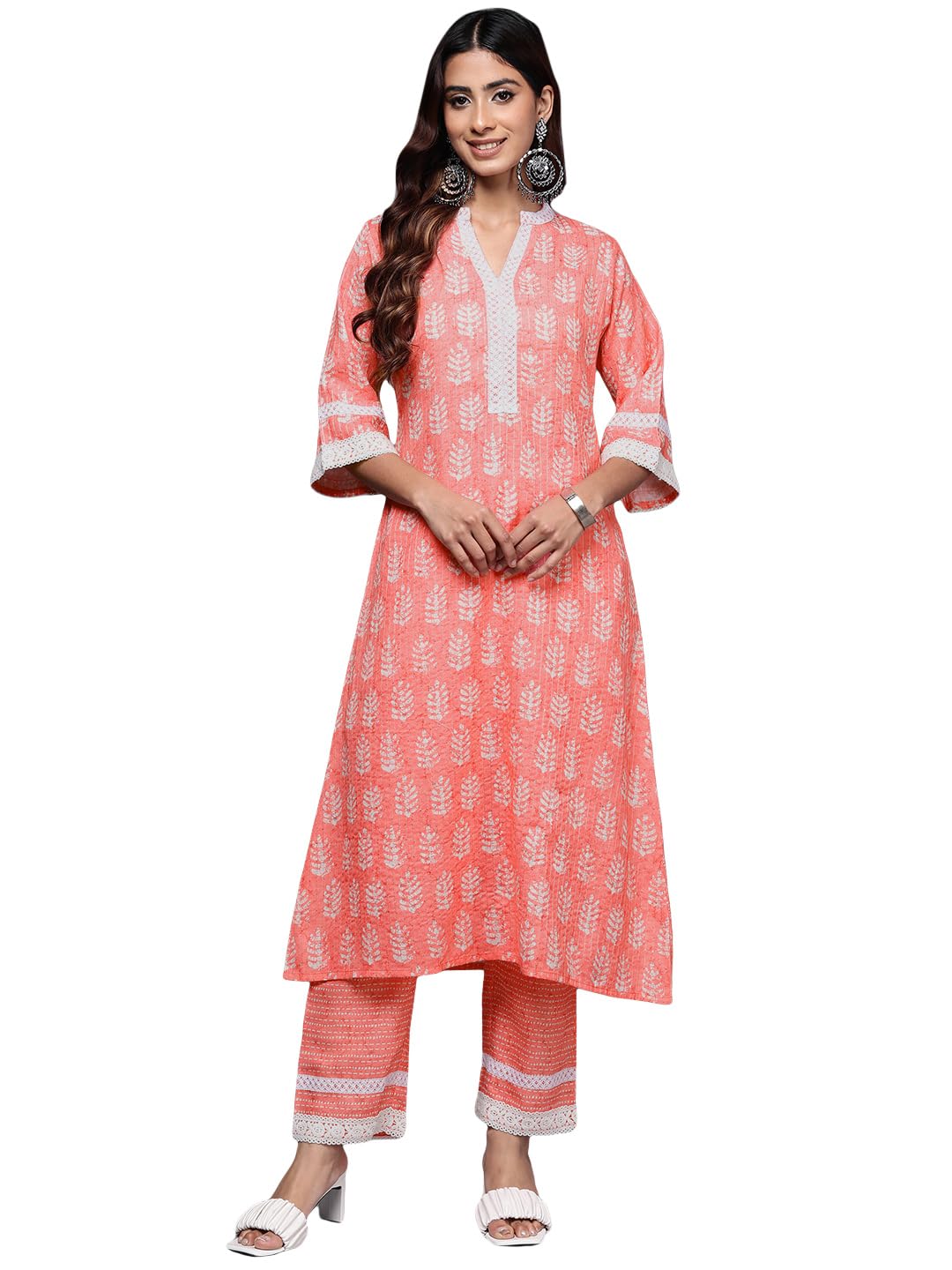Libas WomenS Cotton Blend Printed Kurta Set (35393_Peach