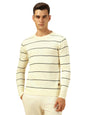 Dennis Lingo Men Regular Fit Acrylic Striped Full Sleeves Crew Neck Pullover Sweater Off White