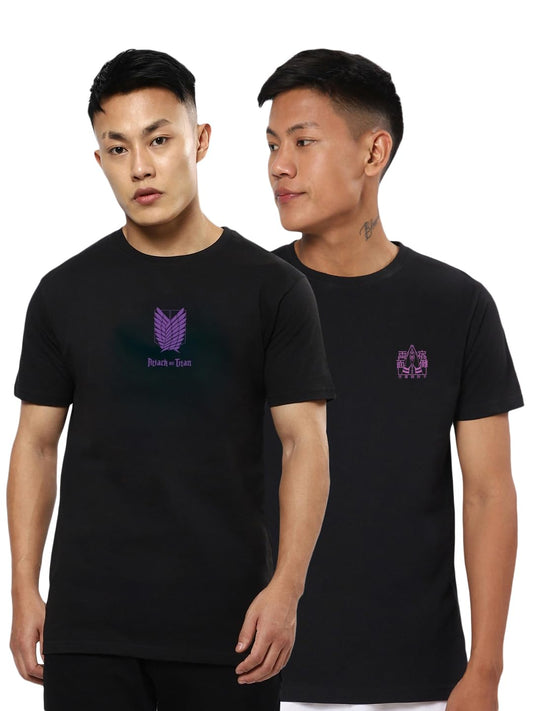 Bewakoof Mens Printed 100% Cotton T-Shirts (Pack of 2) - Regular Fit, Round Neck, Half Sleeves_595620_Black_L
