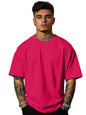Veirdo Mens Cotton Short Sleeve Round Neck Oversized Fit Solid Viva Magenta T-Shirt Men