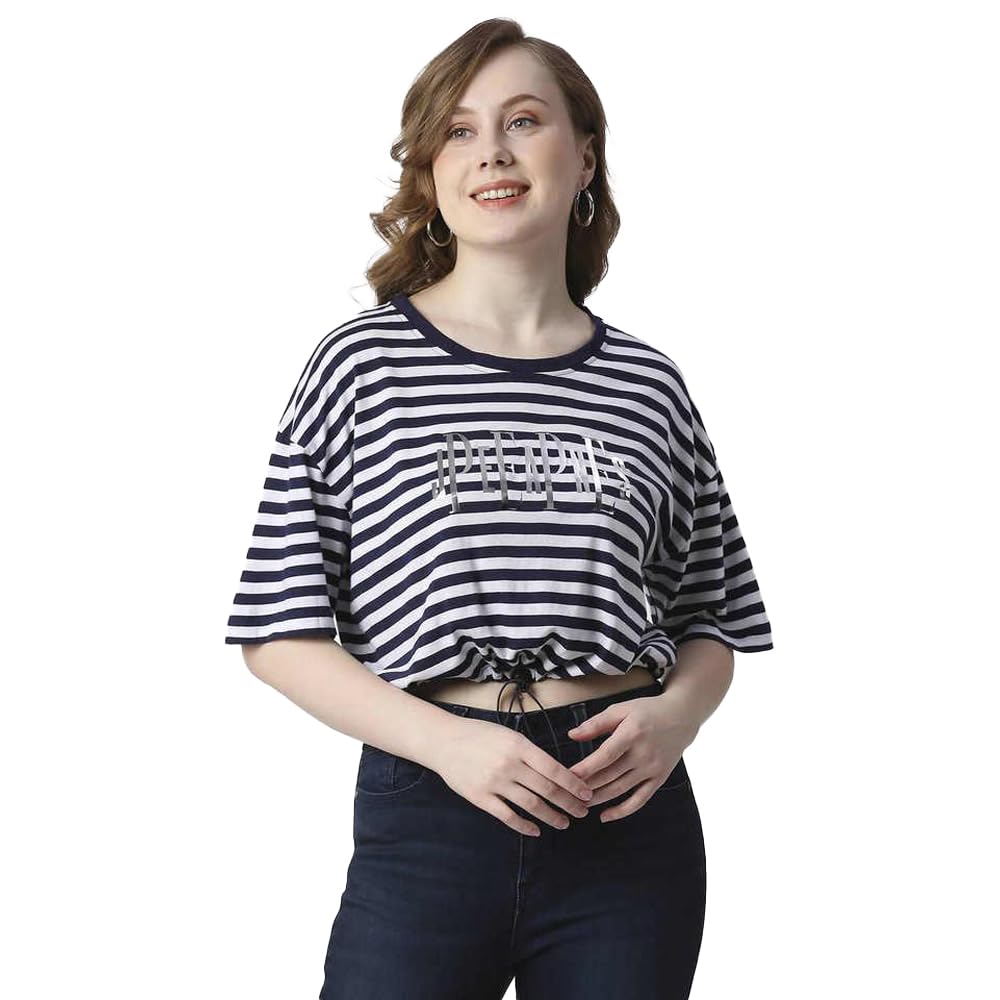 Pepe Jeans Stripes Cotton Round Neck WomenS T-Shirt (Navy, Medium)