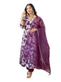 Naixa Womens Wine Rayon Blend Embroidered and Printed Straight Kurta with Rayon Blend Pant and Organza Dyed Dupatta Sets (NX-507