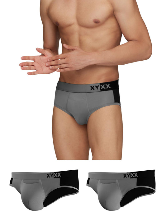XYXX Mens Underwear Dualist IntelliSoft Antimicrobial Micro Modal Brief Pack of 3 (Steel Grey & Black;Steel Grey & Black;Steel