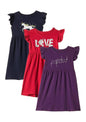 T2F Girls Cotton A-Line Knee-Length Casual Dress (DRZ3P02_Navy+Fusia+Purple