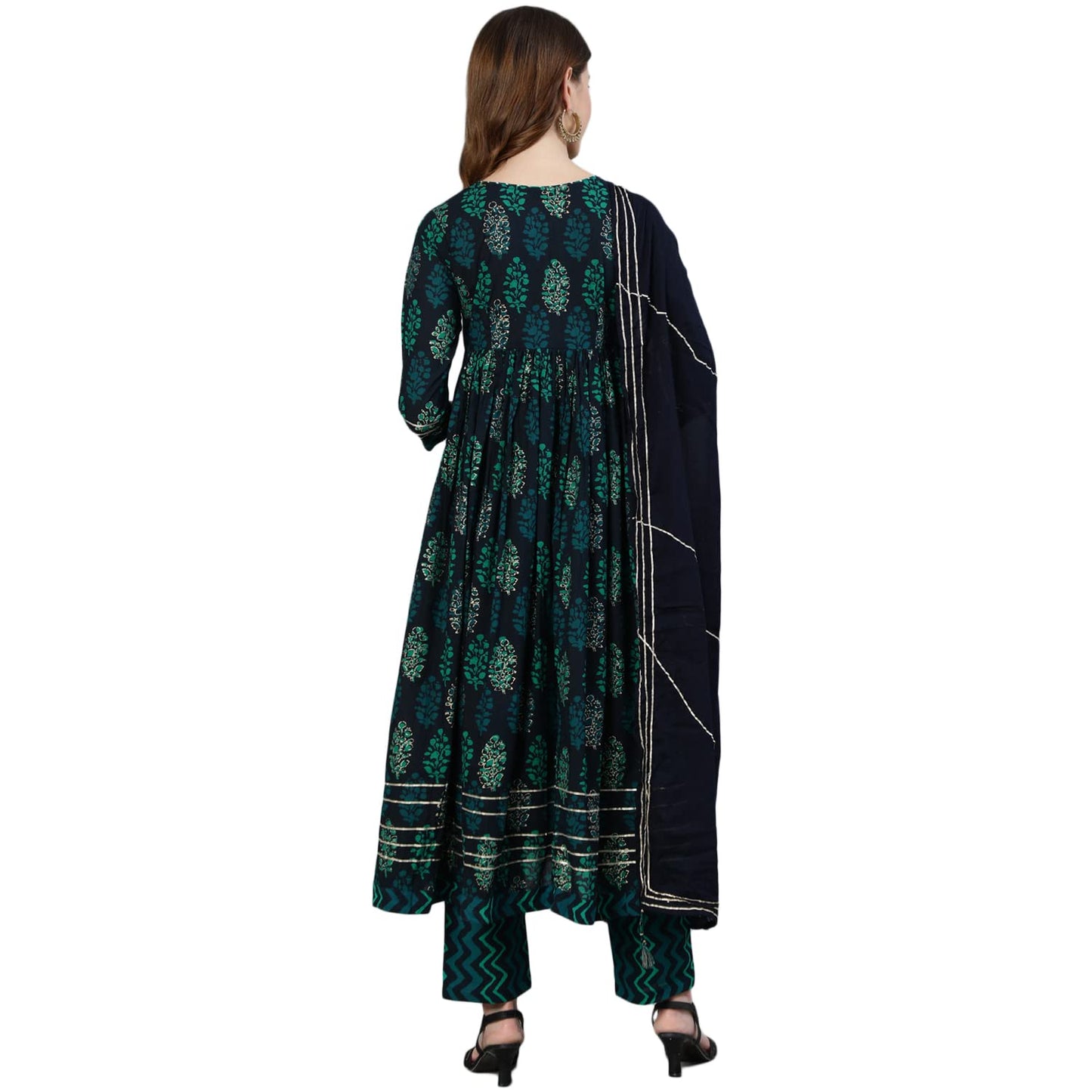 Ishin WomenS Navy Blue Gotta Patti Anarkali Kurta Set With Trouser And Dupatta