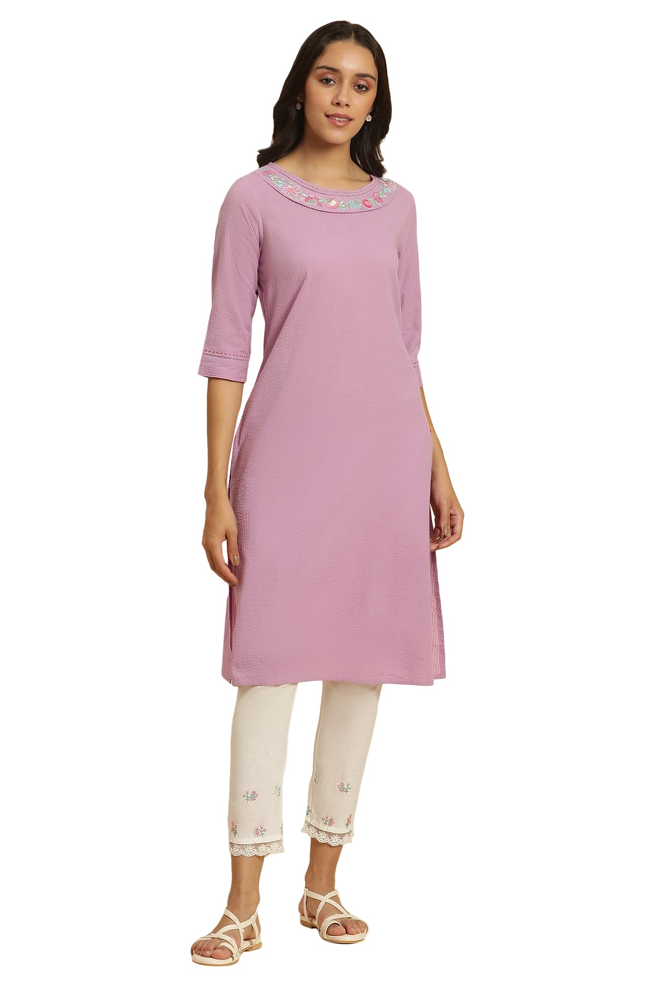 W For Woman WomenS Cotton Solid Regular Kurta (23Auw10131-220210_Lilac