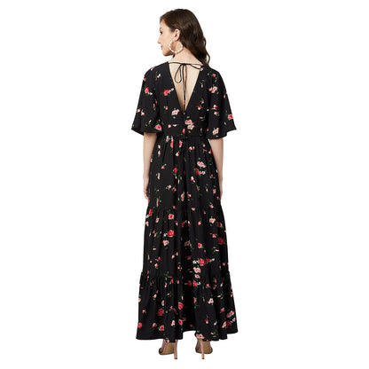 Rare Women'S Crepe Fit And Flare Maxi Casual Dress (Ep6216_Black)