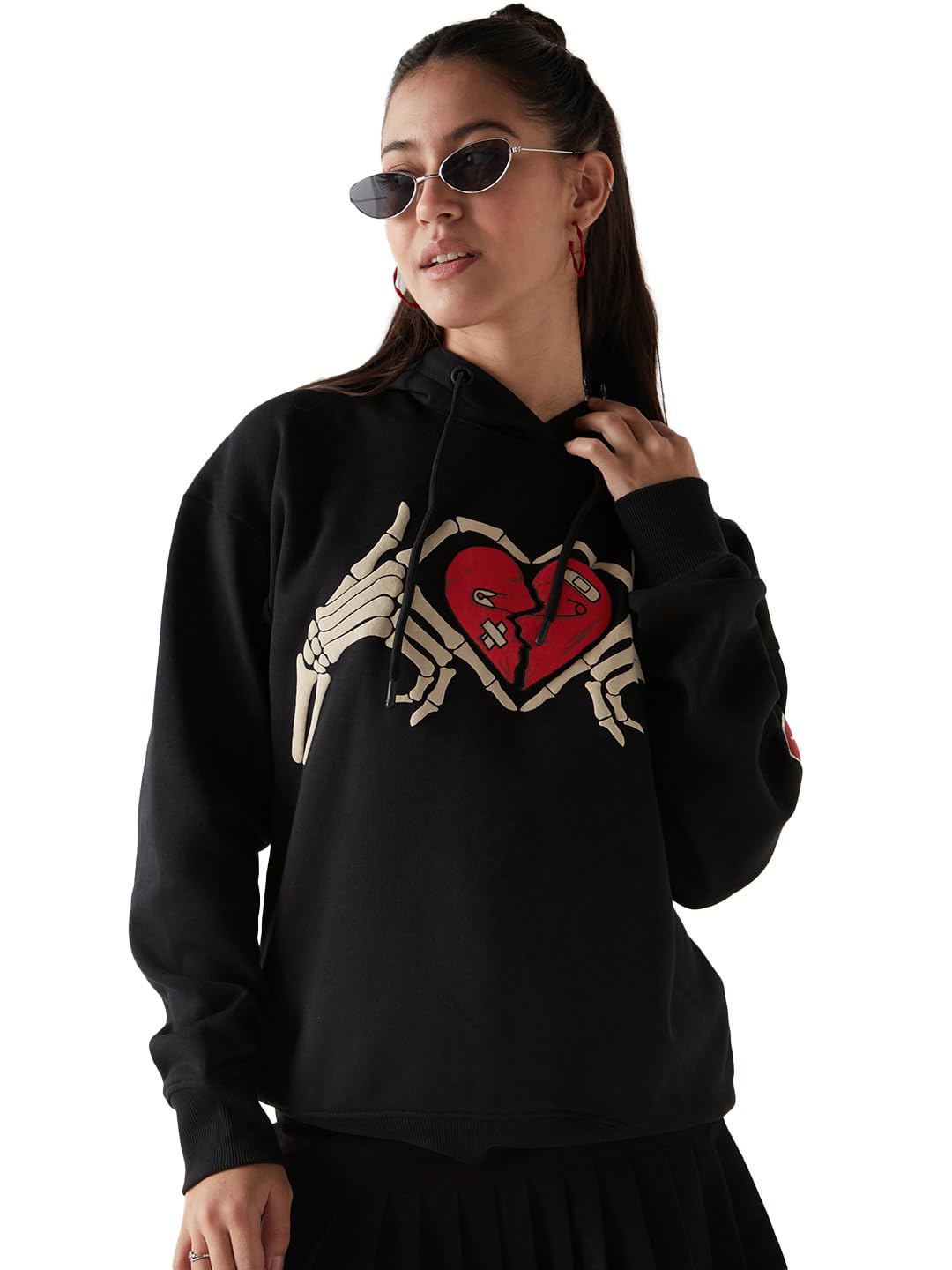 Bewakoof WomenS Graphic Printed Oversized Fit Full Sleeve Polycotton Hoodies_651093_Black_M