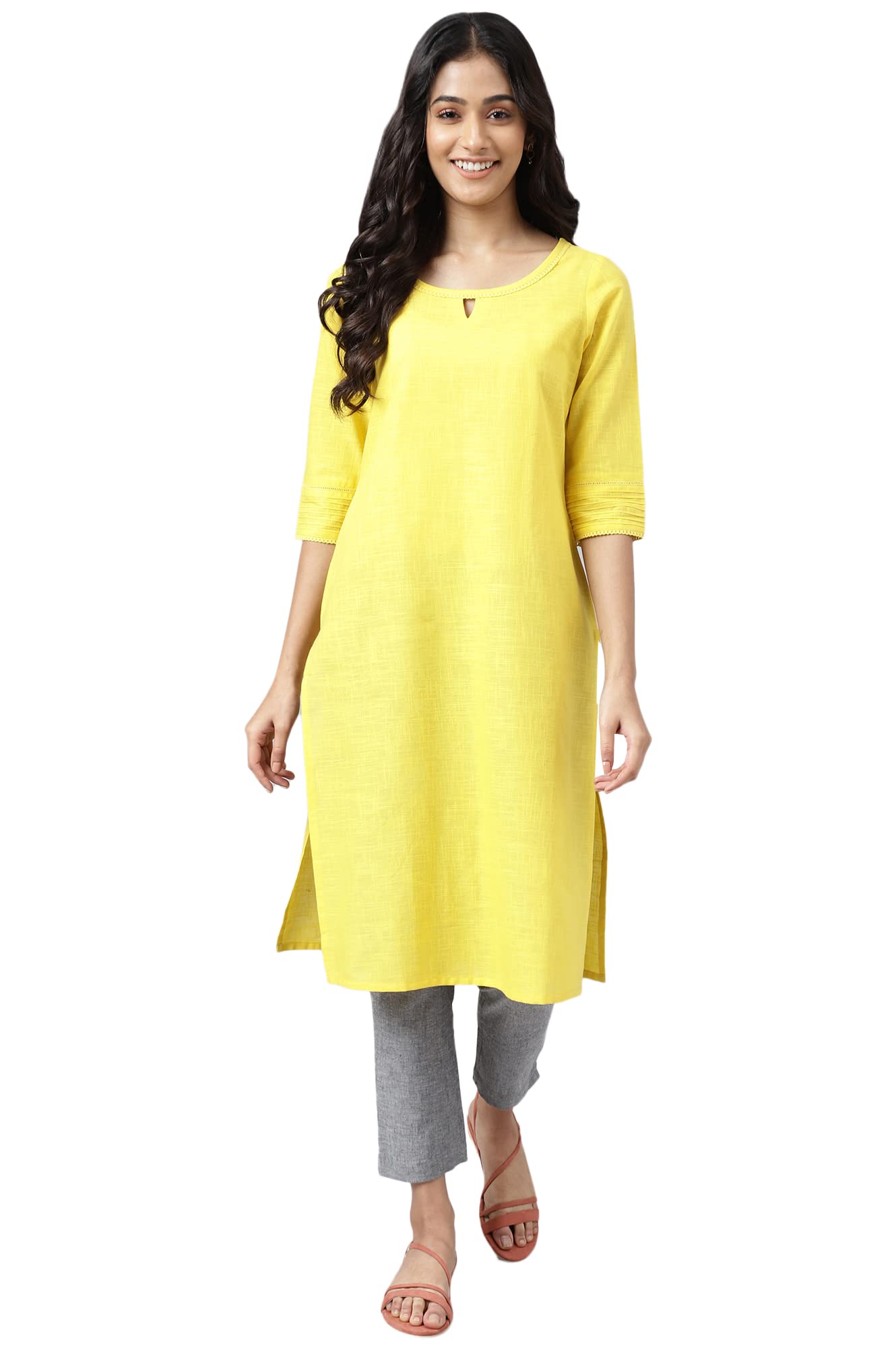 Aurelia Women's Cotton Regular Kurta (22AUA13760-605247_Green