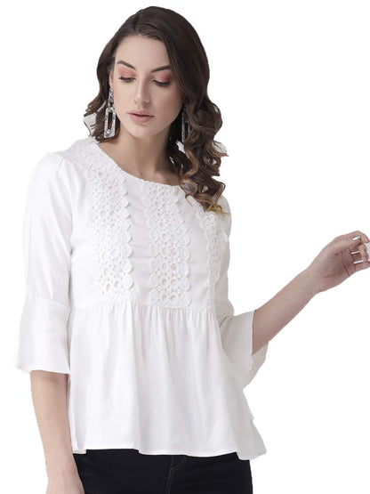 Style Quotient Women Solid White Viscose Rayon Empire Smart Casual Top