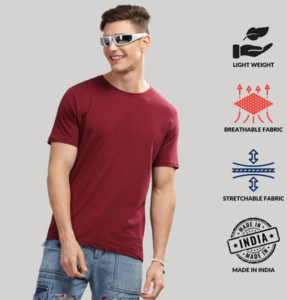 ADRO Men's Solid Regular Fit T-Shirt (RCM3-PLN-MR-OL-BE_Maroon,Olive,Beige