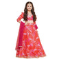 Naixa Girls Red Chanderi V Neck 3/4 Sleeve Floral Printed Choli And Lehenga With Dupatta Set | Latest Floral Designer Printed Le