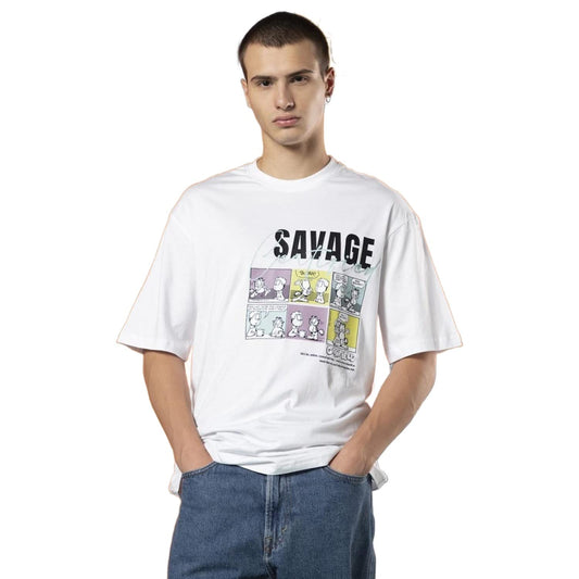 Bewakoof X Official Garfield Merchandise Mens Savage Certified Graphic Print 100% Cotton T-Shirt - Oversized Fit, Round Neck, H