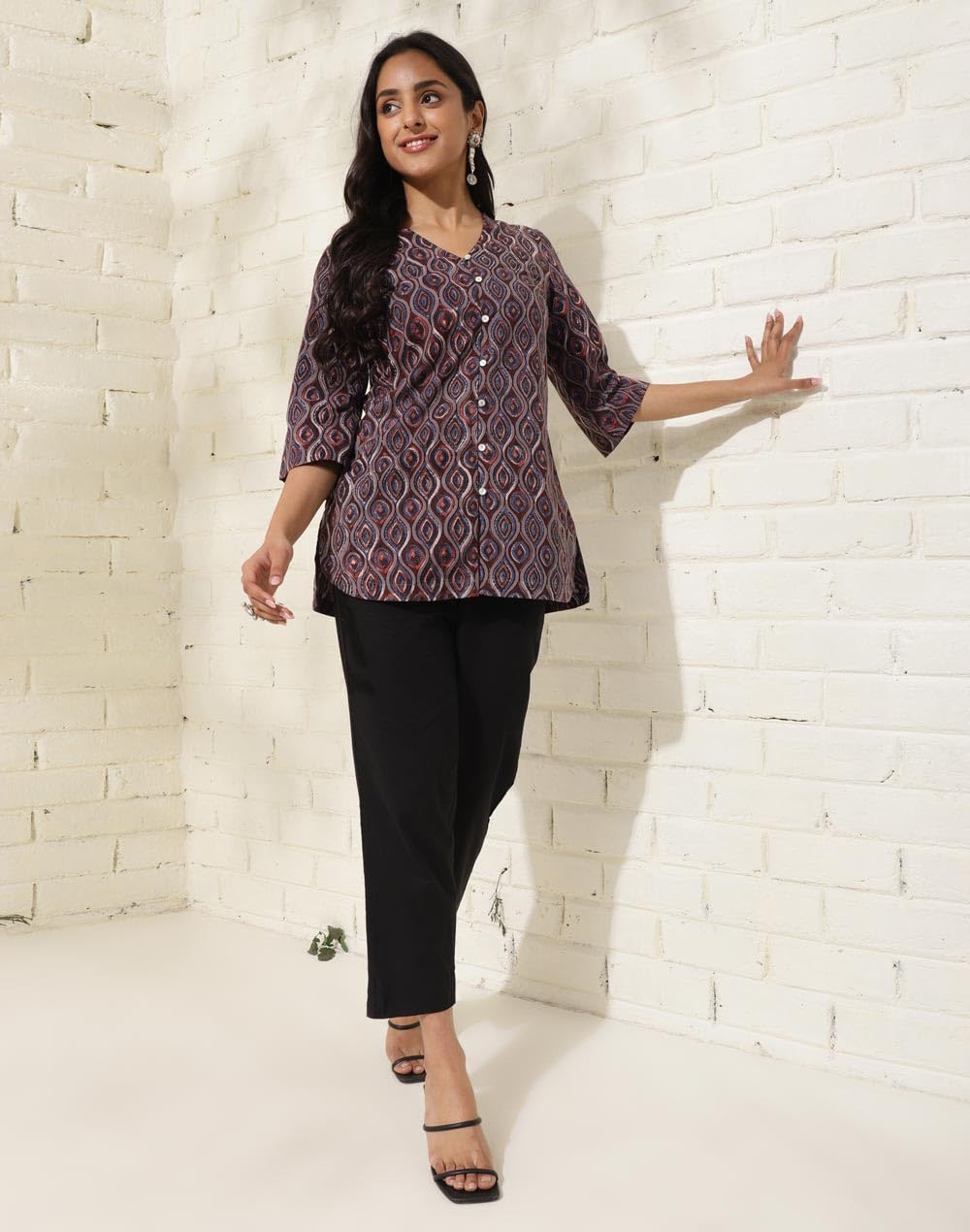 Fabindia WomenS Printed Regular Fit Tunic (1035732Red-Grey_Red