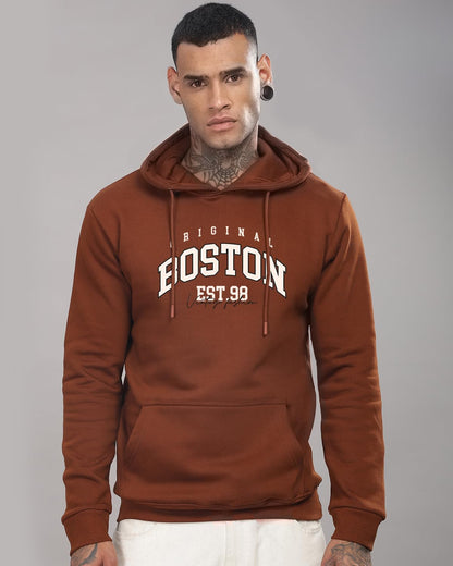 ADRO Men's Cotton Neck Hooded Sweatshirt (H24-BOST-BR_Downtown Brown