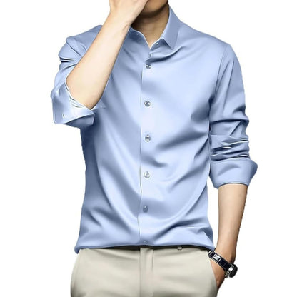 Deelmo MenS Stylish Solid Satin Casual Shirt For Men Full Sleeves| Poly Satin Silk Shirt Sky Blue