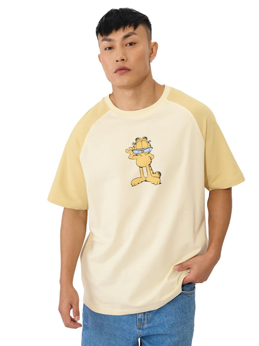 The Souled Store Garfield Napmaster Oversized T-Shirt for Men Boys Cotton Casual Half Sleeves Baggy Loose Fit Drop Shoulder Roun
