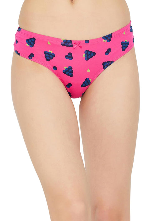 Clovia Womens Cotton Low Waist Printed Thong Panty (PN3516A22_Pink_M)