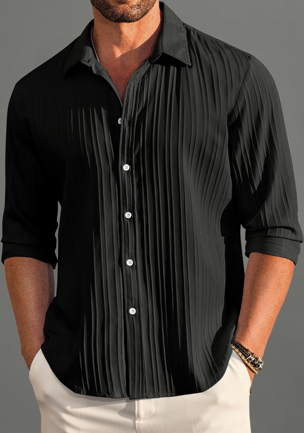 ROYALSCOUT Mens Cotton Blend Full Sleeve Short Kurta Featuring Mandarin Collar Perfect for Ethnic Styling, Work Gatherings, or