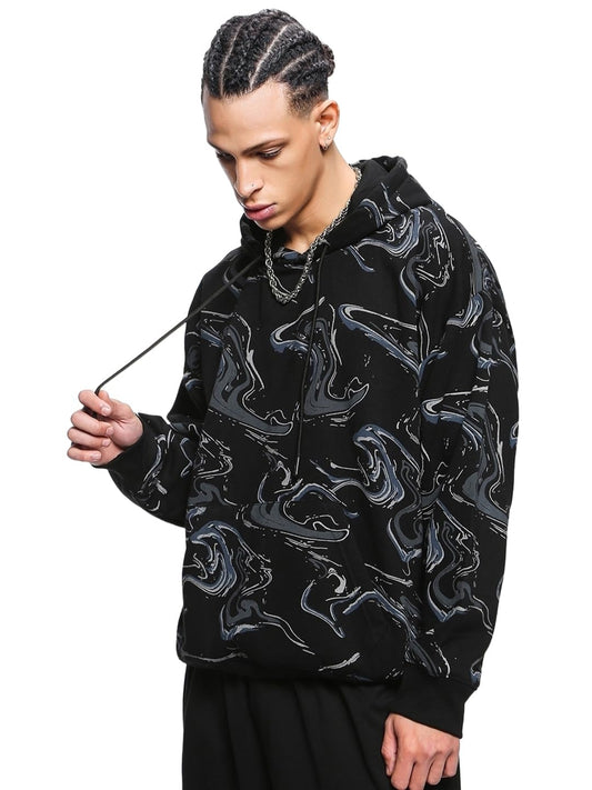 Bewakoof Men Marble Print Black Full Sleeve Hoodie
