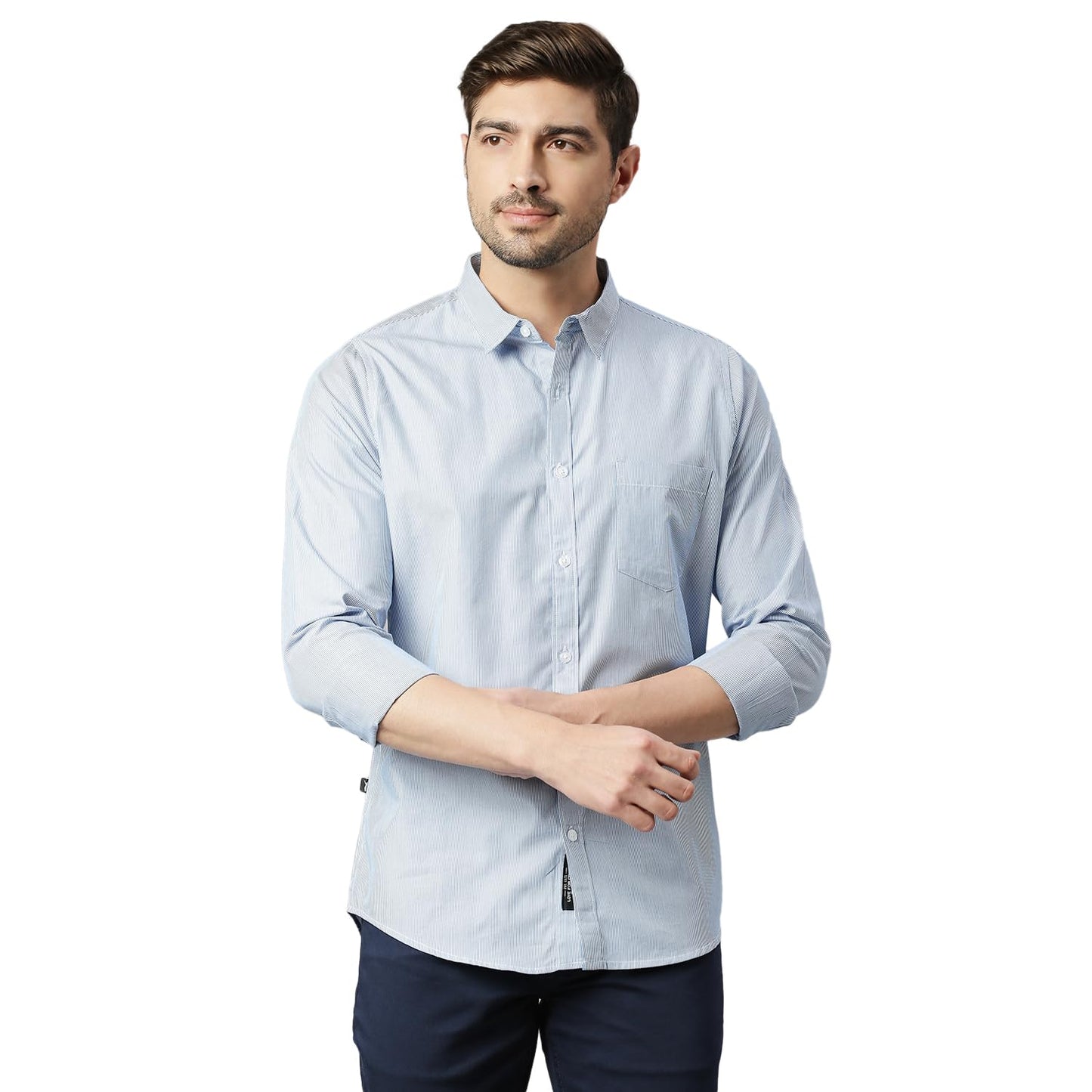 Thomas Scott Mens Striped Slim Fit 100% Cotton Casual Shirt with Spread Collar and Long Sleeve