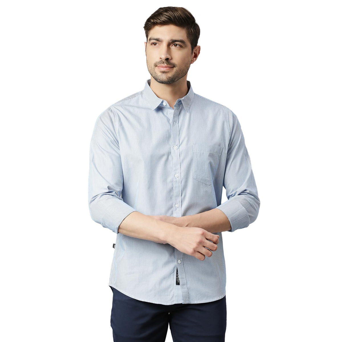 Thomas Scott Mens Striped Slim Fit 100% Cotton Casual Shirt with Spread Collar and Long Sleeve