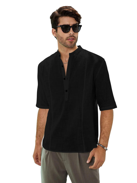 Be Active MenS Linen Blend Solid Regular Shirt (Cpl0149_Black