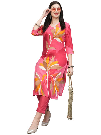 Anni Designer WomenS Rayon Blend Straight Printed Co-Ord Set (Apni Pink Co-Ord-Kmh_M_Pink_Medium)