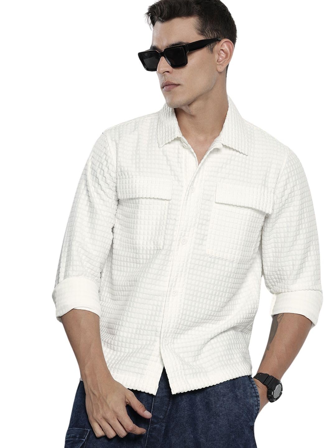 The Indian Garage Co Mens Regular Fit Solid Long Sleeves Resort Overshirt Sweater