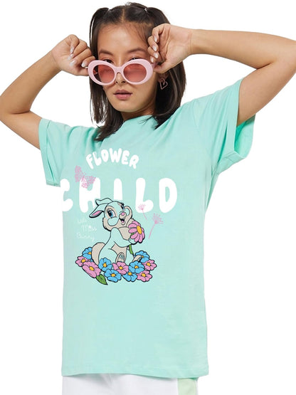 Bewakoof Official Looney Tunes Merchandise Bunny Womens Graphic Print Boyfriend Fit Half Sleeve Round Neck Cotton Jersey T-Shir