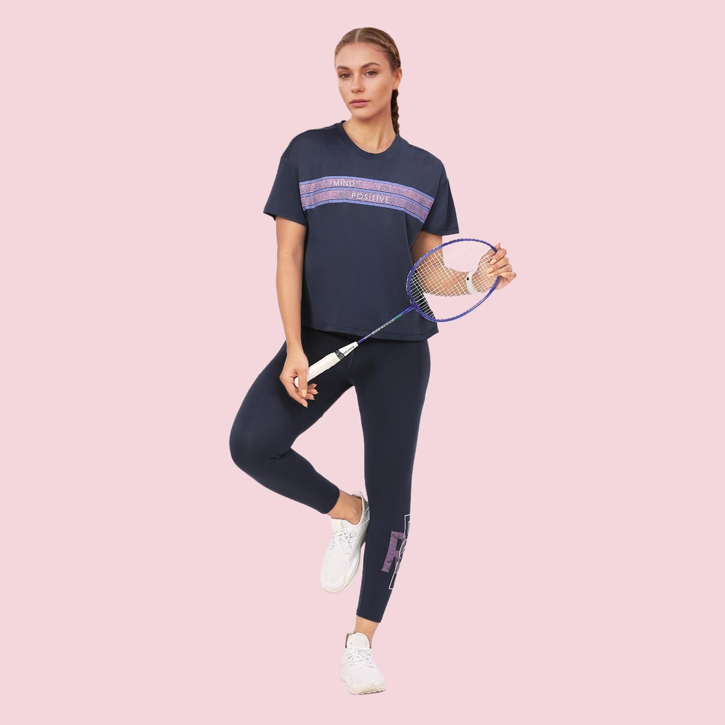 Enamor Womens Graphic Oversized Fit T-Shirt (A311_Navy-Mind Positive