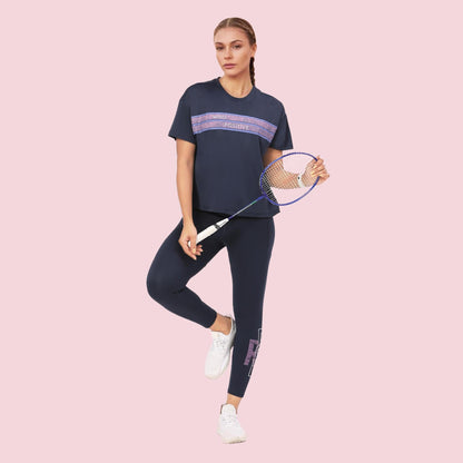 Enamor Womens Graphic Oversized Fit T-Shirt (A311_Navy-Mind Positive