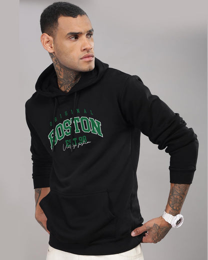 ADRO Men's Cotton Neck Hooded Regular Sweatshirt (H24-BOST-BL_Black, Large