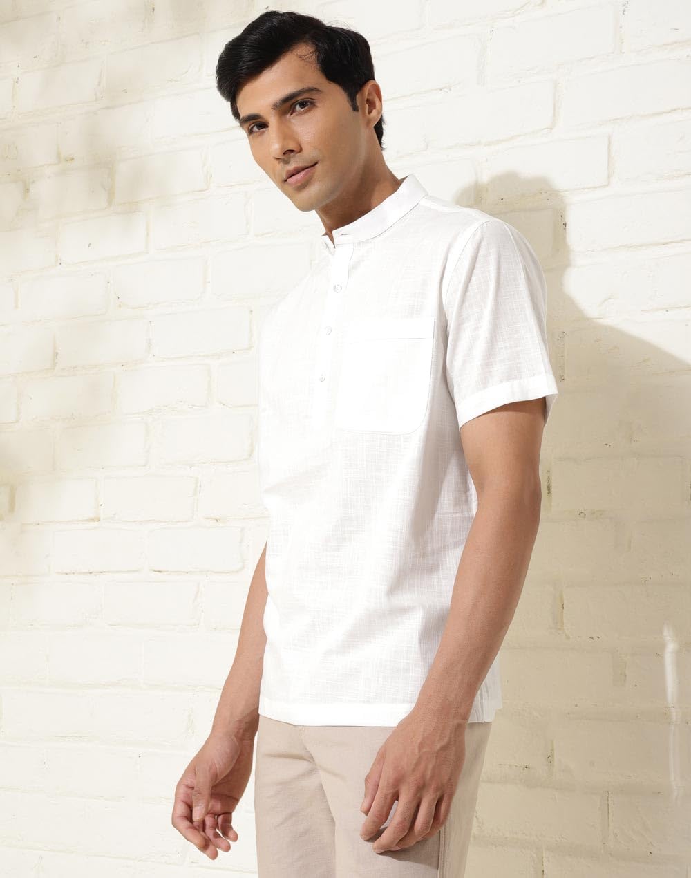 Fabindia MenS Solid Relaxed Fit Shirt (2123224White_White